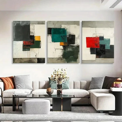 3pcs Abstract Geometric Color Splashes Blocks Wall Art Canvas Unframed - High Quality Print 100% Australian Made Wall Canvas - Bella Home Decor