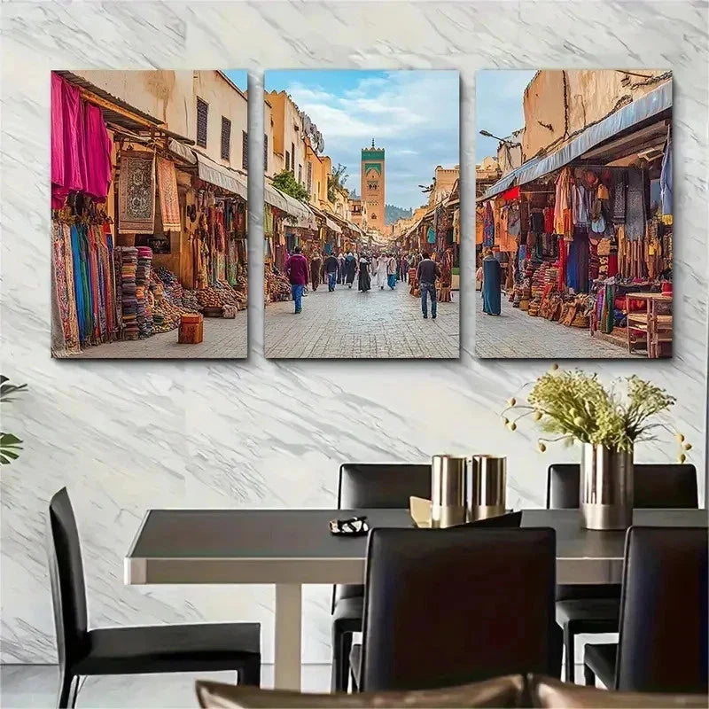 3pcs Morocco Fez Travel Colorful Perfect Wall Art Set Canvas Framed 50x70cm - High Quality Print 100% Australian Made Wall Canvas Ready to Hang