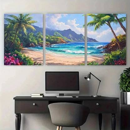 3pcs Hawaiian Landscape Tropical Beach Wall Art Set Canvas Framed 40x60cm - High Quality Print 100% Australian Made Wall Canvas Ready to Hang - Bella Home Decor