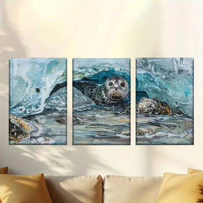 3pcs Ice Cave for Seals Wall Art Set Canvas Framed 60x90cm - High Quality Print 100% Australian Made Wall Canvas Ready to Hang