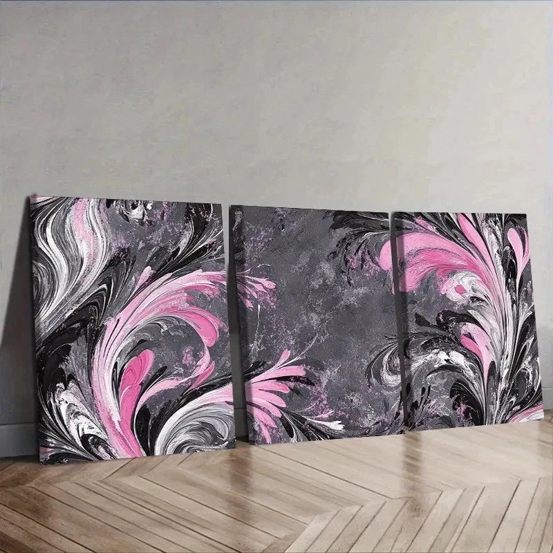3pcs pink and black colors Wall Art Set Canvas Framed 60x90cm - High Quality Print 100% Australian Made Wall Canvas Ready to Hang - Bella Home Decor