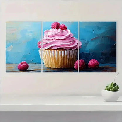 3pcs Cupcake Sweet Dessert Impasto Wall Art Canvas Unframed - High Quality Print 100% Australian Made Wall Canvas - Bella Home Decor