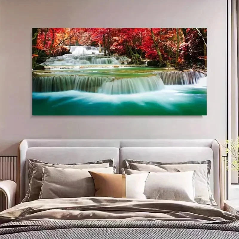 Maple Leaf Forest Rainforest Wall Art Canvas Office Home Room Framed 120x60cm