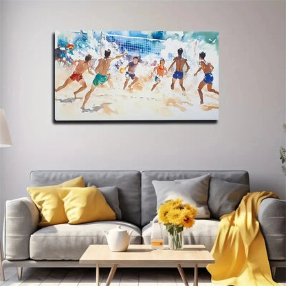 Beach Volleyball Vibrant Wall Art Canvas Office Home Room Framed 120x60cm