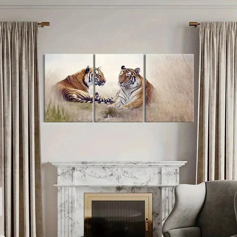 3pcs Two Tigers Tiger Couple Modern Wall Art Set Canvas Framed 50x70cm - High Quality Print 100% Australian Made Wall Canvas Ready to Hang