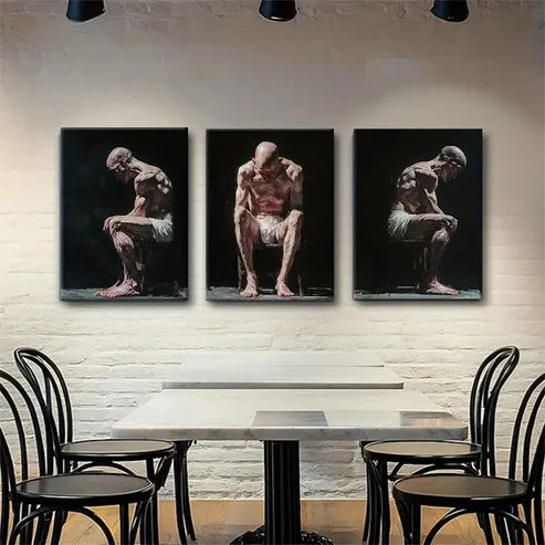 3pcs Thoughtful Man Emotional Figure Wall Art Canvas Unframed - High Quality Print 100% Australian Made Wall Canvas