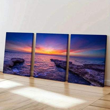 3pcs Coastline Sea Beach and Sunset Wall Art Set Canvas Framed 60x90cm - High Quality Print 100% Australian Made Wall Canvas Ready to Hang - Bella Home Decor