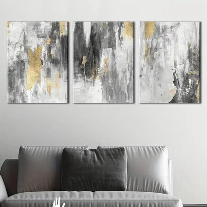 3pcs Golden And Grey Abstract Murals Perfect Wall Art Set Canvas Framed 50x70cm - High Quality Print 100% Australian Made Wall Canvas Ready to Hang - Bella Home Decor