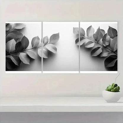 3pcs Black & White Botanical Leaves  Durable &S    Wall Art Set Canvas Framed 60x90cm - High Quality Print 100% Australian Made Wall Canvas Ready to Hang - Bella Home Decor