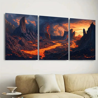 3pcs Fiery Orange & Red Hues Wall Art Set Canvas Framed 50x70cm - High Quality Print 100% Australian Made Wall Canvas Ready to Hang