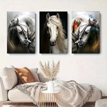3pcs Elegant Horse Head Portrait Perfect Wall Art Set Canvas Framed 60x90cm - High Quality Print 100% Australian Made Wall Canvas Ready to Hang