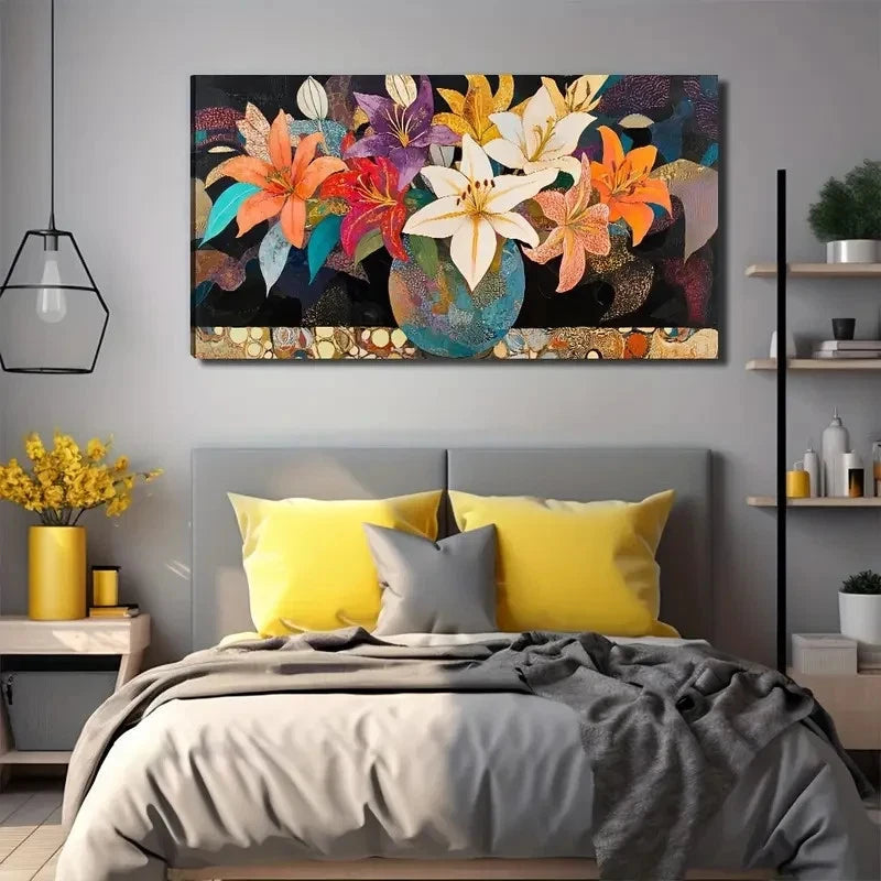Modern Colorful Lilies Wall Art Canvas Office Home Room Framed 120x60cm