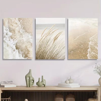 3pcs Beach Coast Art, Seaside Plant Metal Print Ready to Hang Art