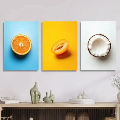 3pcs Orange Slices, Bright Apricot, Coconut Wall Art Set Canvas Unframed - High Quality Print 100% Australian Made Wall Canvas