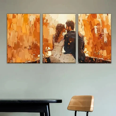 3pcs Romantic Couple Kissing in the Rain Wall Art Set Canvas Unframed - High Quality Print 100% Australian Made Wall Canvas