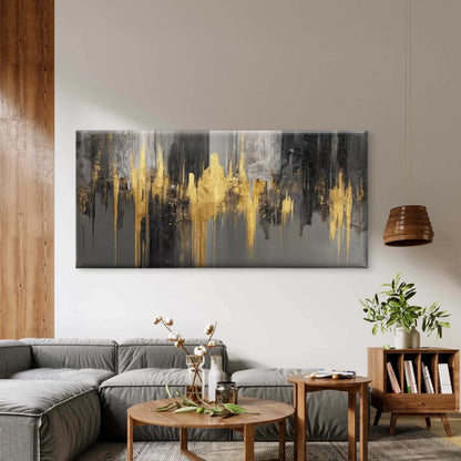 Leaf Pattern with Golden Streak Wall Art Canvas Office Home Room Framed 120x60cm