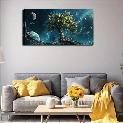 Big Tree Growing In Space Wall Art canvas office home room framed 120x60cm - Bella Home Decor