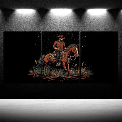 3pcs Man Riding a Horse Animal Themed Metal Print Ready to Hang Art - Bella Home Decor