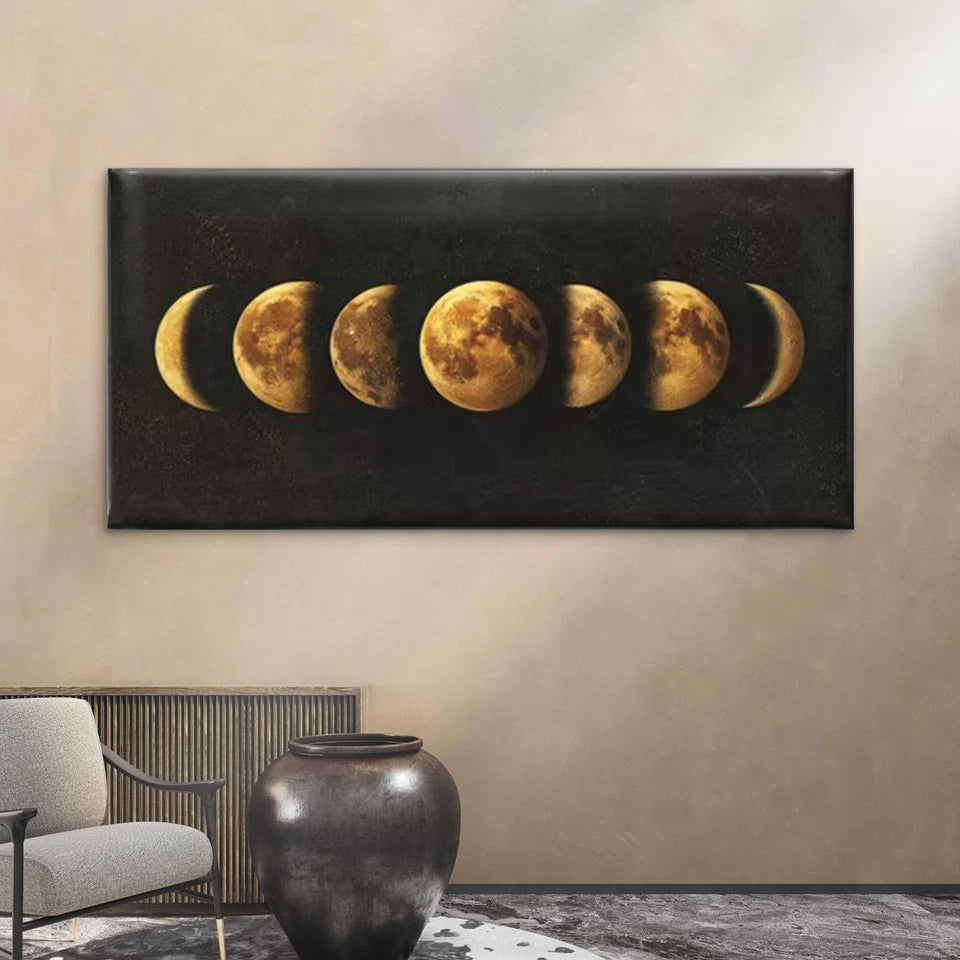 Celestial Lunar Cycle Chart  Wall Art Canvas Office Home Room Framed 120x60cm