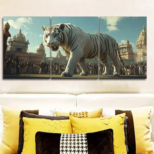3 PCS White Tiger In The City Wall Art Set Canvas Unframed - High Quality Print 100% Australian Made Wall Canvas