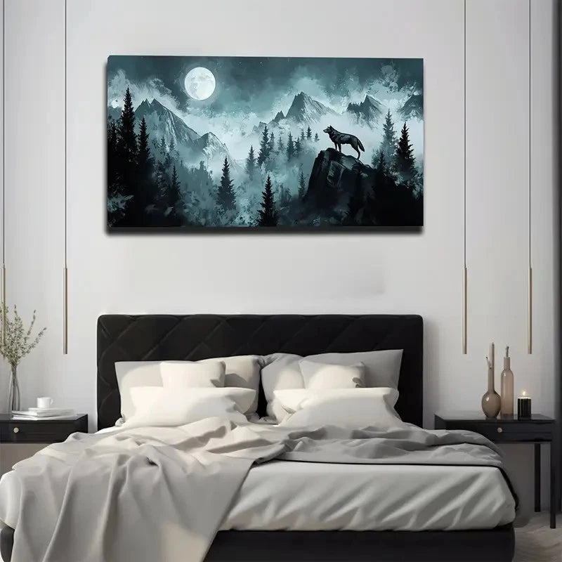 Scale Moonlit Mountain Wall Art canvas office home room framed 120x60cm - Bella Home Decor