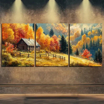 3pcs Autumn Wooden House Nature Beauty Perfect Wall Art Canvas Unframed - High Quality Print 100% Australian Made Wall Canvas - Bella Home Decor
