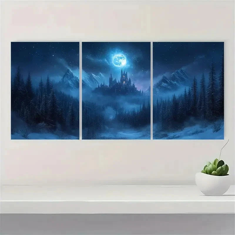 3pcs Night Moon Sky, Magic Realism Q  Wall Art Set Canvas Framed 60x90cm - High Quality Print 100% Australian Made Wall Canvas Ready to Hang