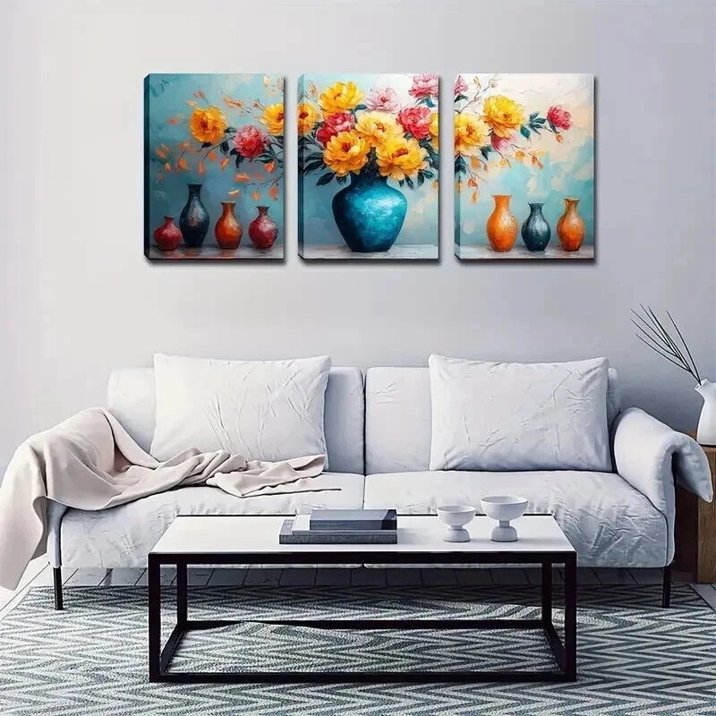 3pcs Realistic Style Triplet Vase Perfect Wall Art Set Canvas Framed 50x70cm - High Quality Print 100% Australian Made Wall Canvas Ready to Hang - Bella Home Decor