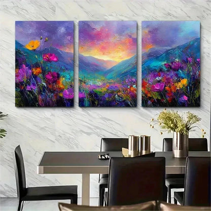 3pcs Textured Landscape Sunset Decor Perfect Wall Art Set Canvas Framed 50x70cm - High Quality Print 100% Australian Made Wall Canvas Ready to Hang