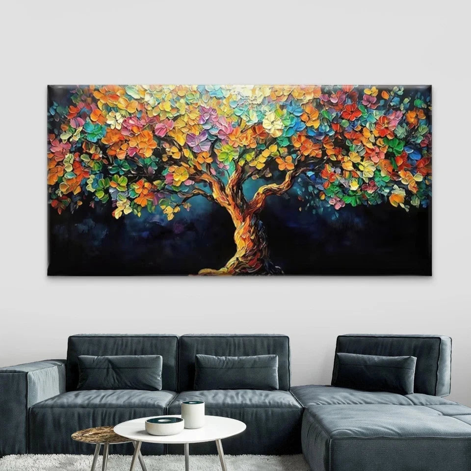 Fall Foliage Abstract Tree Wall Art Canvas Office Home Room Framed 120x60cm