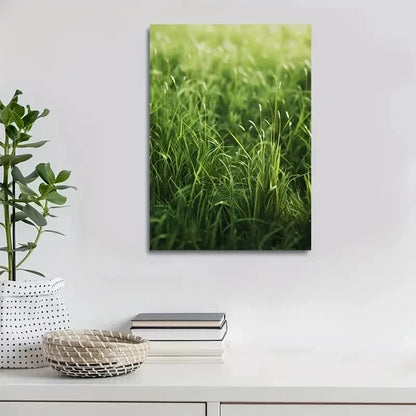 Beautiful Green Thatch Grass Meadow Painting 40x60cm Metal Print Ready to Hang - Bella Home Decor
