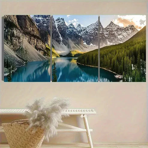 3pcs Mountain Lake Reflections Wall Art Set Wall Art Set Canvas Unframed - High Quality Print 100% Australian Made Wall Canvas - Bella Home Decor