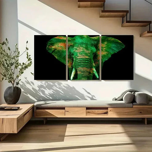 3pcs Green Elephant Watercolor Painting Wall Art Canvas Unframed - High Quality Print 100% Australian Made Wall Canvas