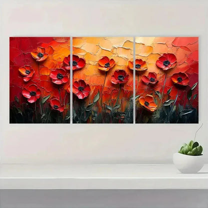 3pcs Vibrant Red Poppy Field Bedroom SA Wall Art Set Canvas Unframed - High Quality Print 100% Australian Made Wall Canvas - Bella Home Decor