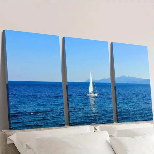 3pcs Sailing Boat in the Blue Sea Wall Art Set Canvas Unframed - High Quality Print 100% Australian Made Wall Canvas
