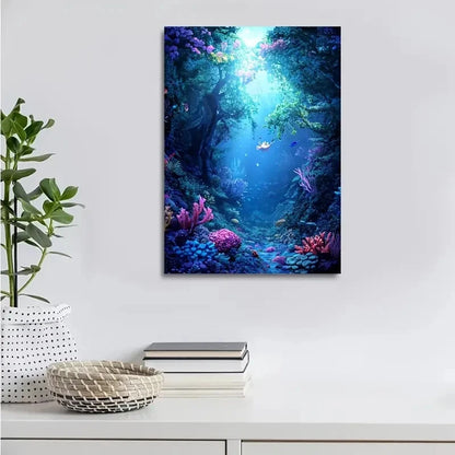 Whimsical Rabbit Swimming Under Coral Reef Painting 40x60cm Metal Print Ready to Hang - Bella Home Decor
