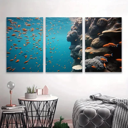 3pcs Underwater Coral Reef Fish Painting Wall Art Set Canvas Framed 50x70cm - High Quality Print 100% Australian Made Wall Canvas Ready to Hang - Bella Home Decor