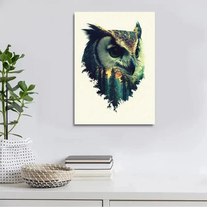 Abstract Art Vintage Forest Owl Painting  40x60cm Metal Print Ready to Hang - Bella Home Decor