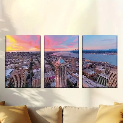 3pcs Rooftop Cityscape with Vibrant Sunset 50x70cm - High Quality Print 100% Australian Made Wall Canvas Ready to Hang