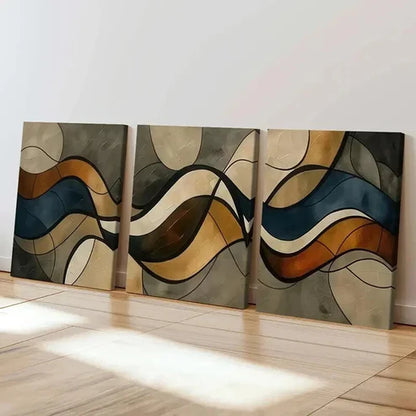 3pcs Abstract Waves Flowing Lines Wall Art Canvas Unframed - High Quality Print 100% Australian Made Wall Canvas - Bella Home Decor