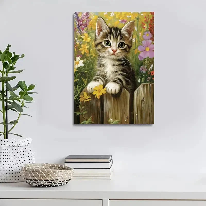 Adorable American Shorthair Kitten with Vibrant Flower 40x60cm Metal Print Ready to Hang - Bella Home Decor