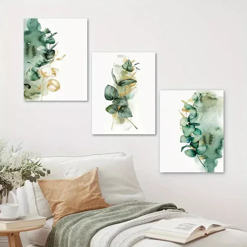 3pcs Watercolor Style Eucalyptus Tropical Wall Art Canvas Unframed - High Quality Print 100% Australian Made Wall Canvas