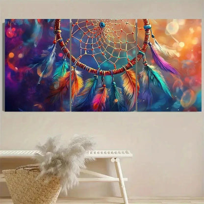 3pcs Vibrant Dream Catcher Wall Art Set Canvas Framed 60x90cm - High Quality Print 100% Australian Made Wall Canvas Ready to Hang