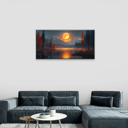 Moon Lake Mountains Wall Art Canvas Office Home Room Framed 120x60cm