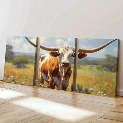 3pcs Vintage Country Animal Cow   Wall Art Set Canvas Unframed - High Quality Print 100% Australian Made Wall Canvas
