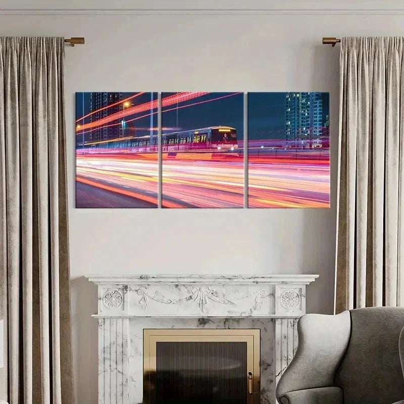 3pcs High Speed Train Aesthetics Color Wall Art Set Canvas Framed 50x70cm - High Quality Print 100% Australian Made Wall Canvas Ready to Hang