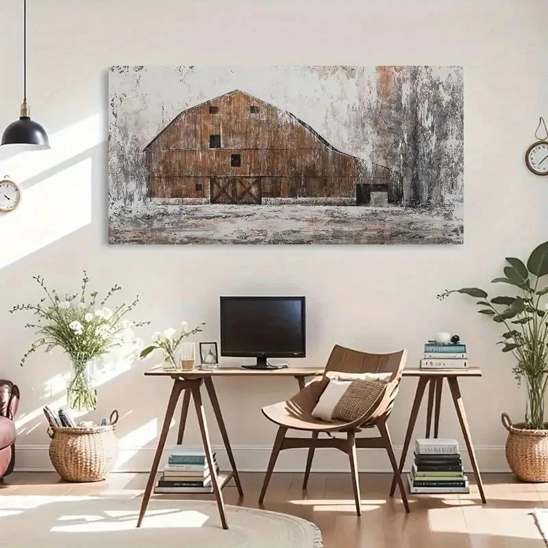 Rustic Farmhouse Barn Abstract Wall Art Canvas Office Home Room Framed 120x60cm - Bella Home Decor