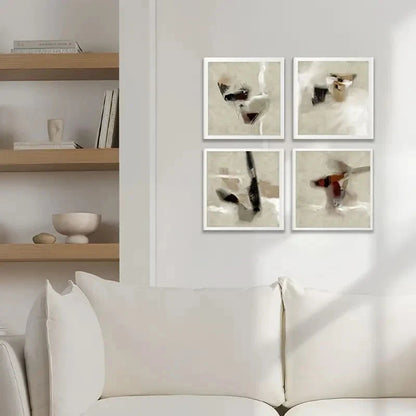 4pcs  Boho Contemporary Art, Neutral Tones Wall Art Canvas Framed
