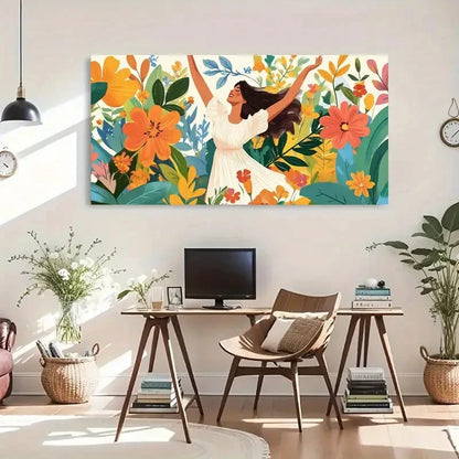 Vibrant Tropical Woman White Wall Art Canvas Office Home Room Framed 120x60cm - Bella Home Decor