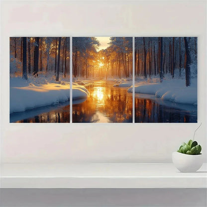 3pcs Tranquil Winter Wonderland Snowy Forest  Wall Art Set Canvas Framed 60x90cm - High Quality Print 100% Australian Made Wall Canvas Ready to Hang